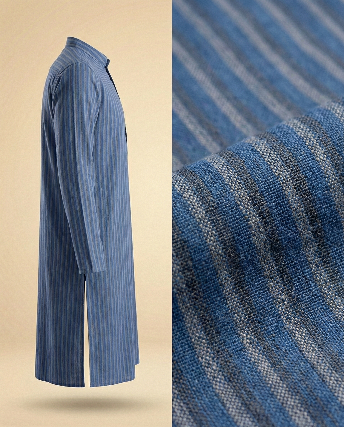 Handwoven Khadi Stripe Kurta – Indigo Blue Heritage