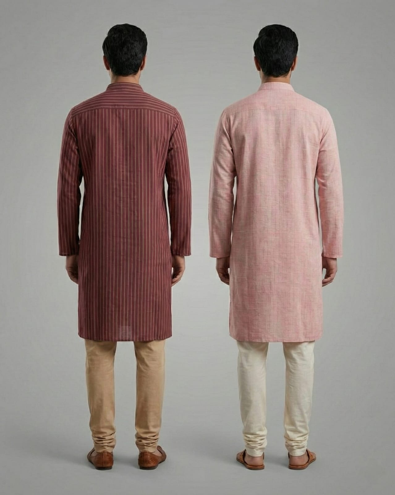 Pack of 2: Premium Khadi Cotton Kurta Combo - Striped Maroon & Soft Pink