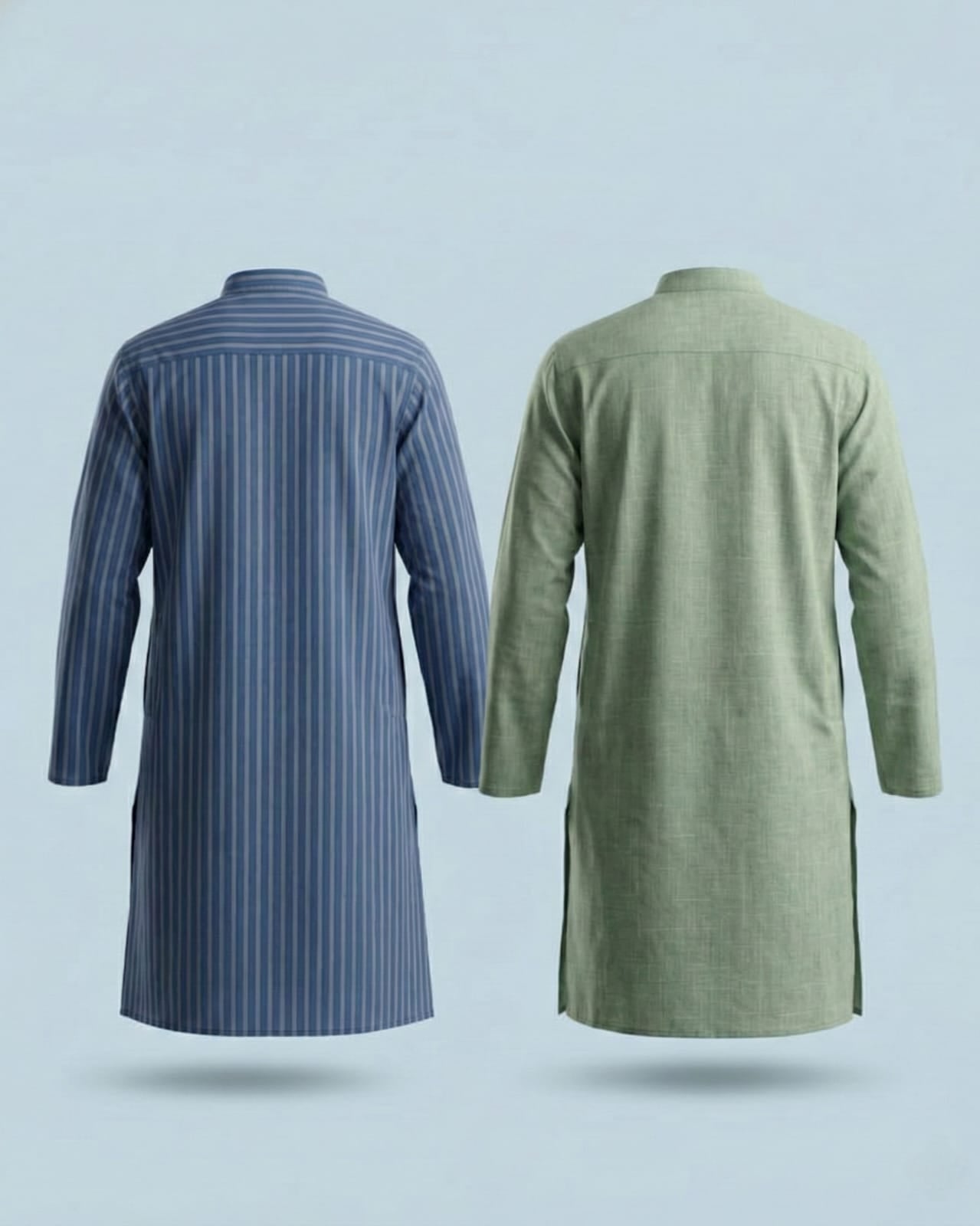 Pack of 2: Premium Khadi Cotton Kurta Combo - Striped Blue & Mint Green