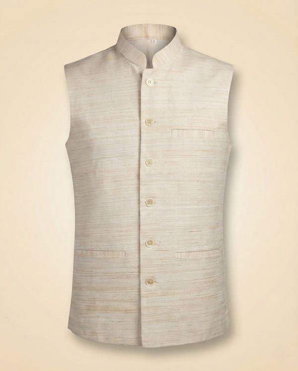 Handwoven Premium Khadi Sadri for Men – Natural Beige Checks