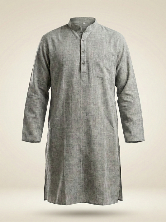 Premium Handwoven Khadi Stripe Kurta – Royal Mustard Tone