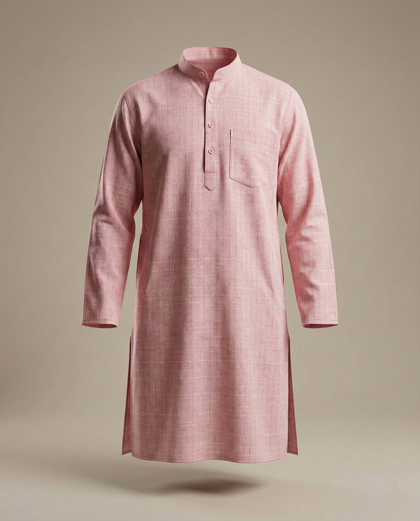 Handwoven Khadi Solid Kurta – Blush Rose Elegance
