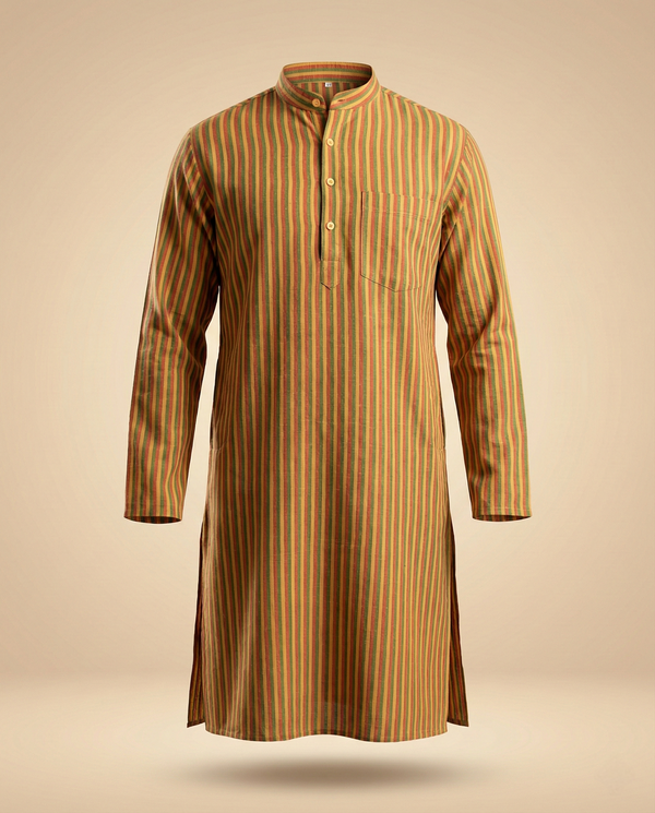 MG Swadeshi Handwoven Khadi Stripe Kurta – Royal Mustard Harmony