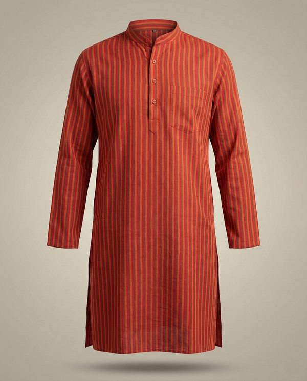 MG Swadeshi Handwoven Khadi Stripe Kurta – Royal Rust Heritage