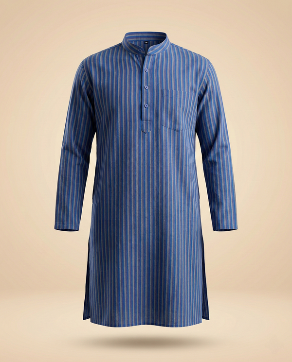 Handwoven Khadi Stripe Kurta – Indigo Blue Heritage