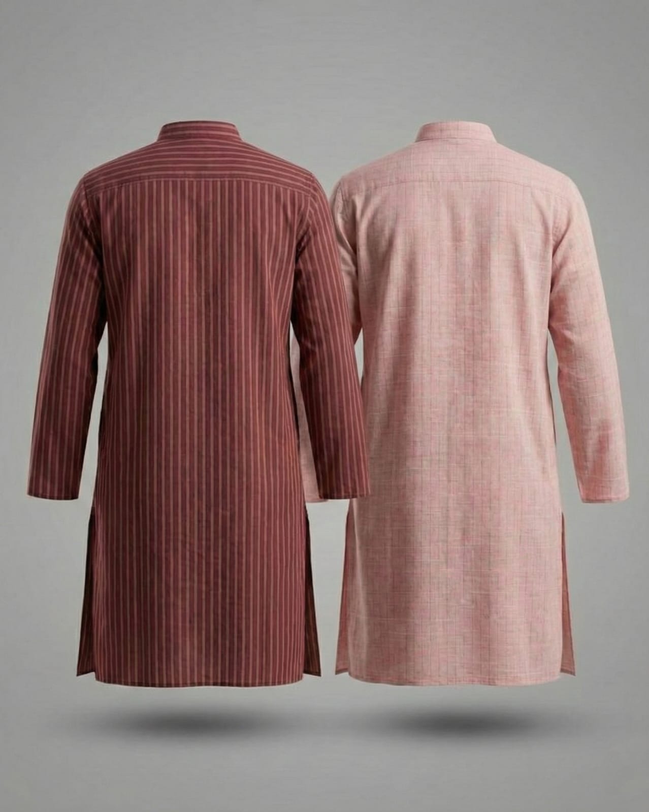 Pack of 2: Premium Khadi Cotton Kurta Combo - Striped Maroon & Soft Pink