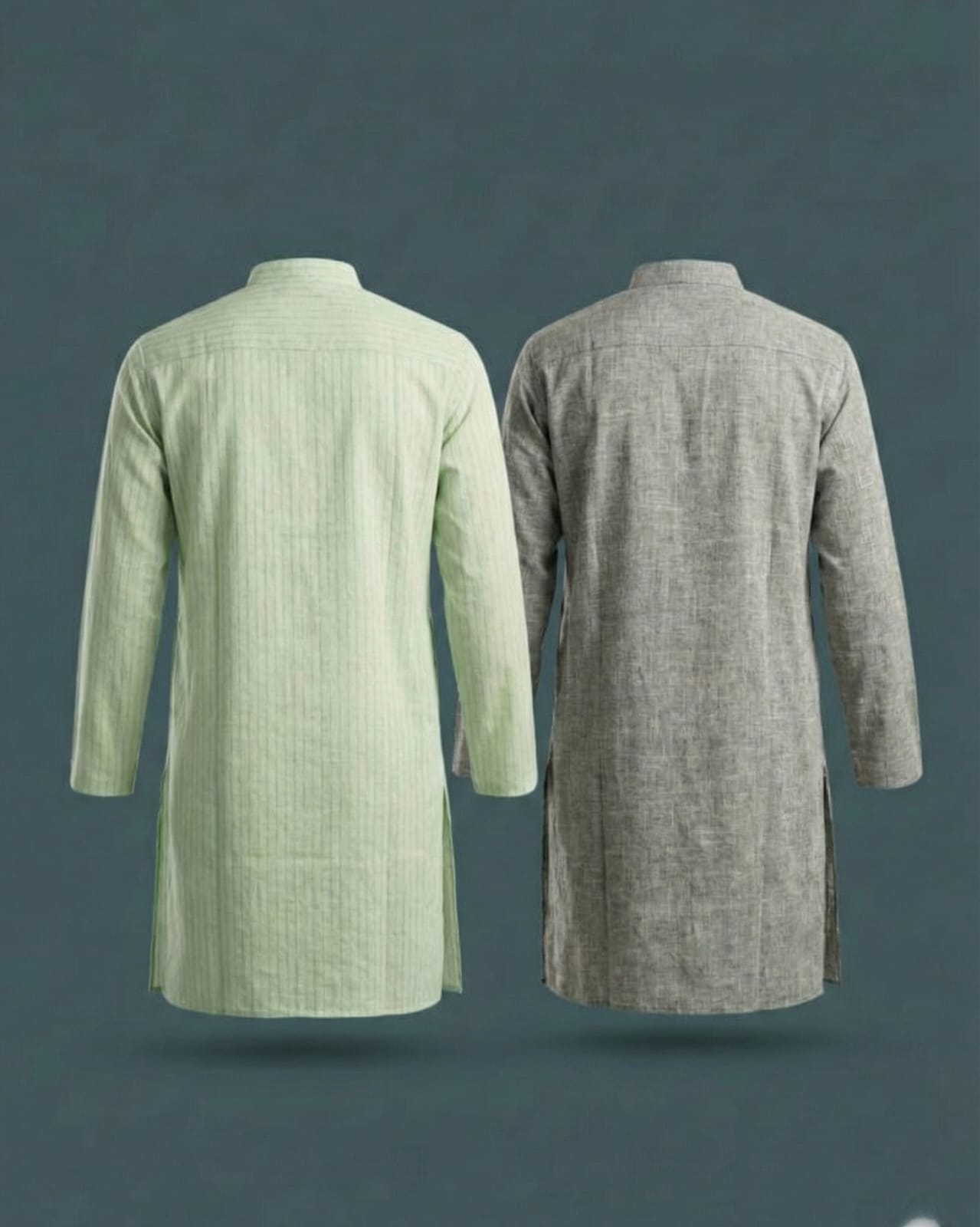 Pack of 2: Premium Khadi Cotton Kurta Combo - Mint Green & Textured Grey
