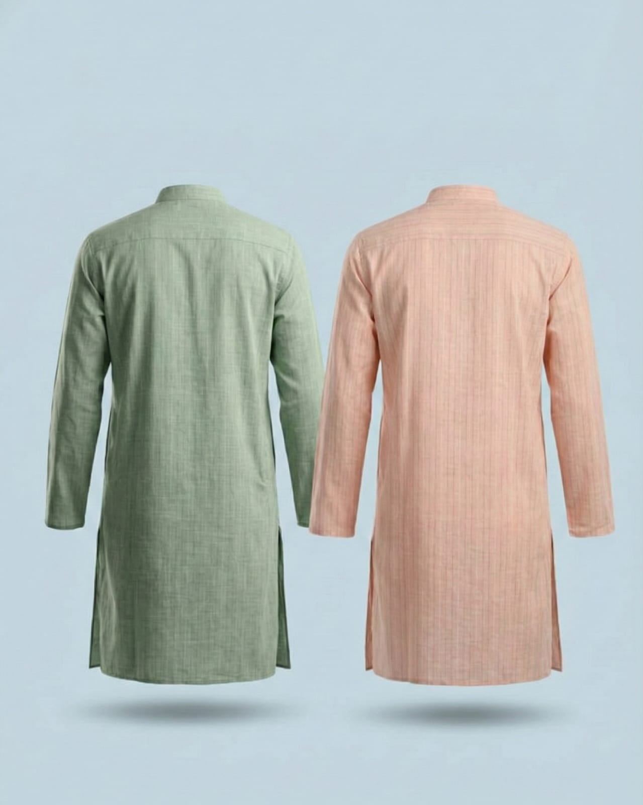 Pack of 2: Premium Khadi Cotton Kurta Combo - Sage Green & Soft Peach