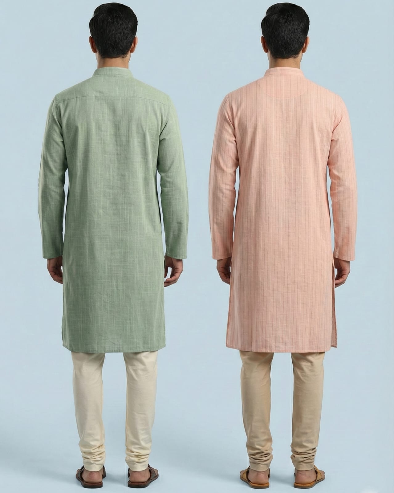 Pack of 2: Premium Khadi Cotton Kurta Combo - Sage Green & Soft Peach