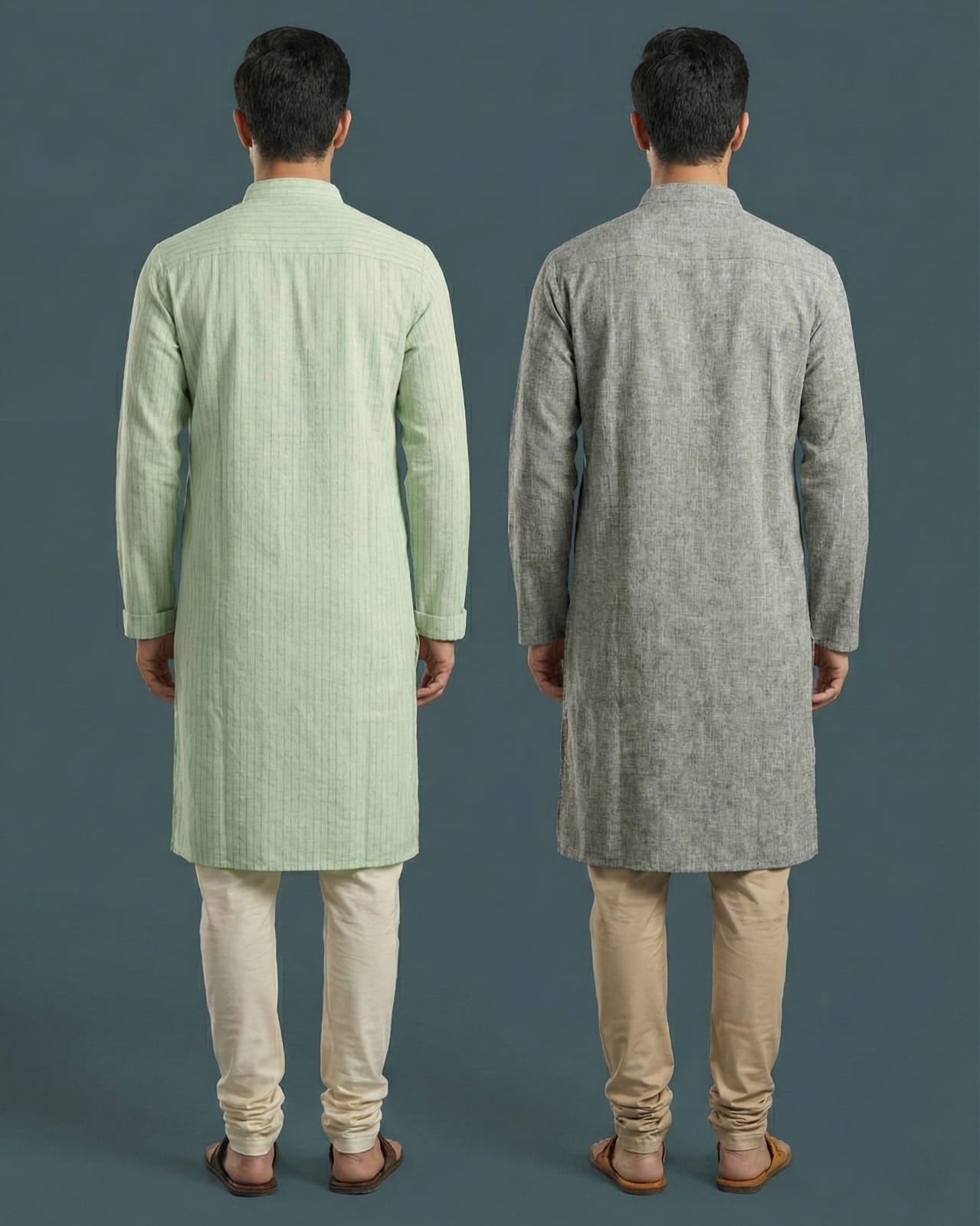 Pack of 2: Premium Khadi Cotton Kurta Combo - Mint Green & Textured Grey