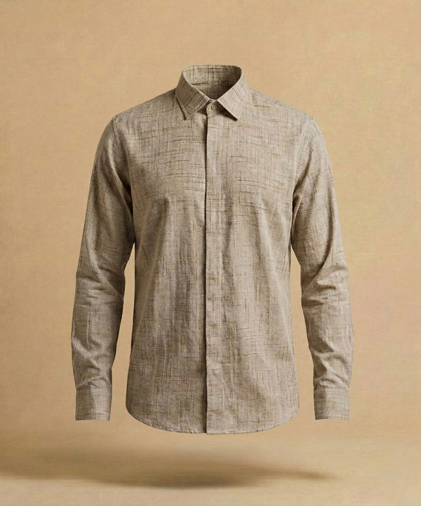 Classic Handloom Khadi Shirt | Refined Indian Aesthetic | Premium Cotton Wear | Beige