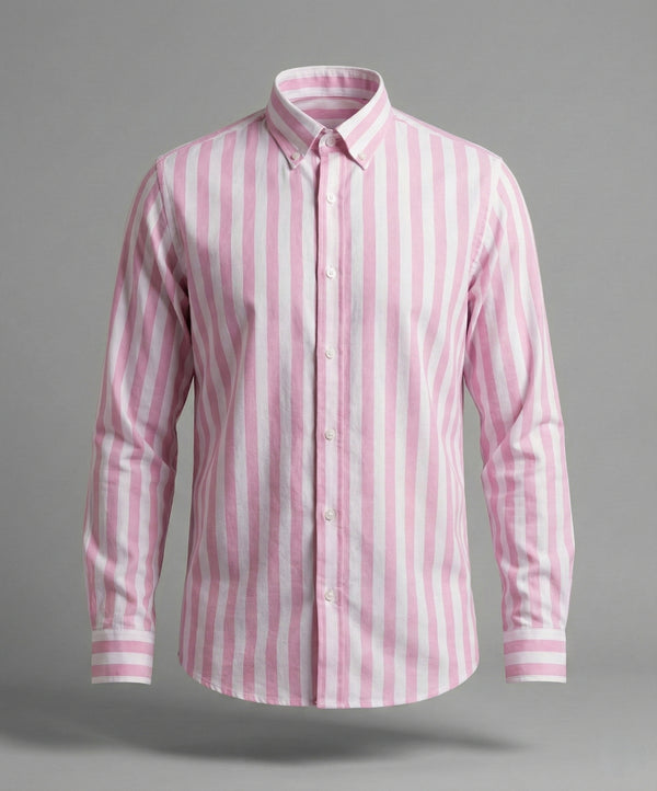 Premium Handspun Khadi Stripe Shirt | Elegant Contemporary Style | Blush Pink