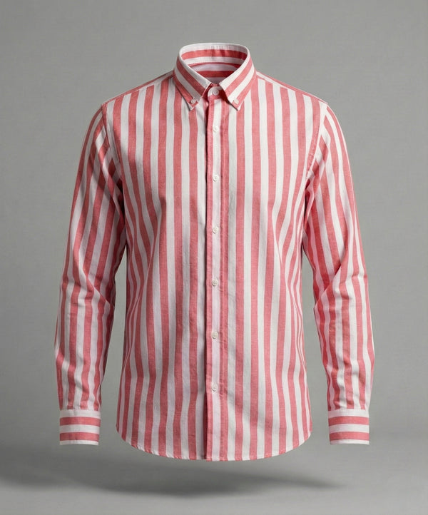 Premium Handspun Khadi Stripe Shirt | Bold Handloom Aesthetic | Soft Red