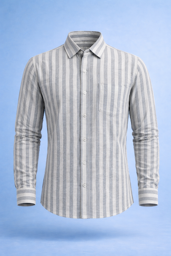 Premium Handspun Khadi Shirt | Handwoven Stripe Pattern | Modern Ethnic Wear |