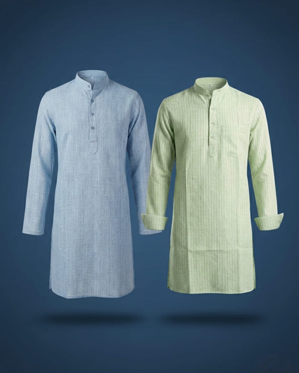 Pack of 2: Premium Khadi Cotton Kurta Combo - Light Blue & Mint Green