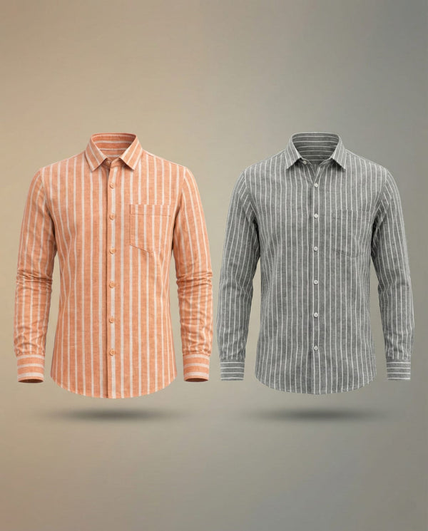 Premium Khadi Stripe Combo – Rust Orange & Charcoal Grey (Pack of 2)