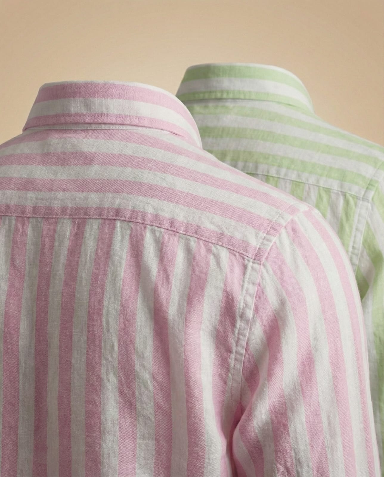 Close up fabric texture details of Pink and Green Striped Khadi Cotton