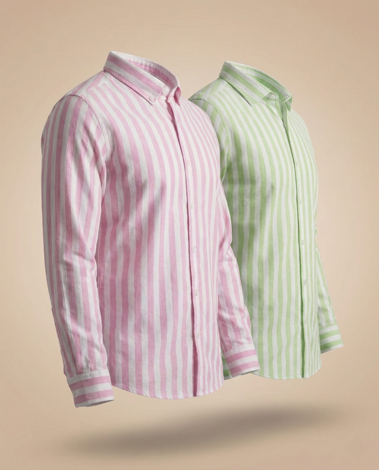 Side profile view of Pink and Green Striped Khadi Cotton Shirts Combo
