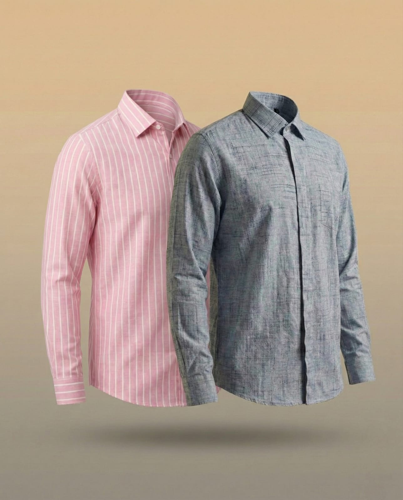 Side profile view of Pink and Grey Khadi Cotton Shirts Combo